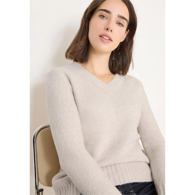 Cecil neule v-aukkoinen, luonnonvalkoinen