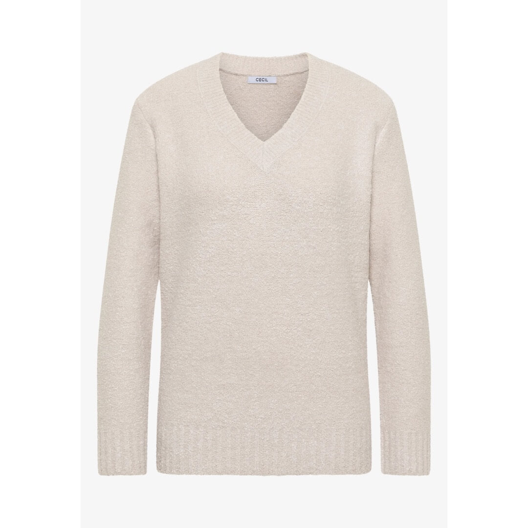 Cecil neule v-aukkoinen, luonnonvalkoinen