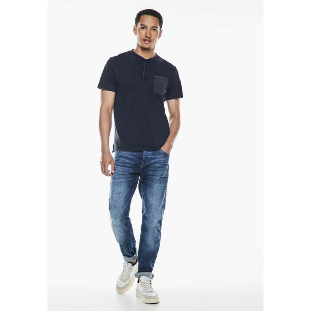 Street One t-paita henley, tummansininen - Moment.fi