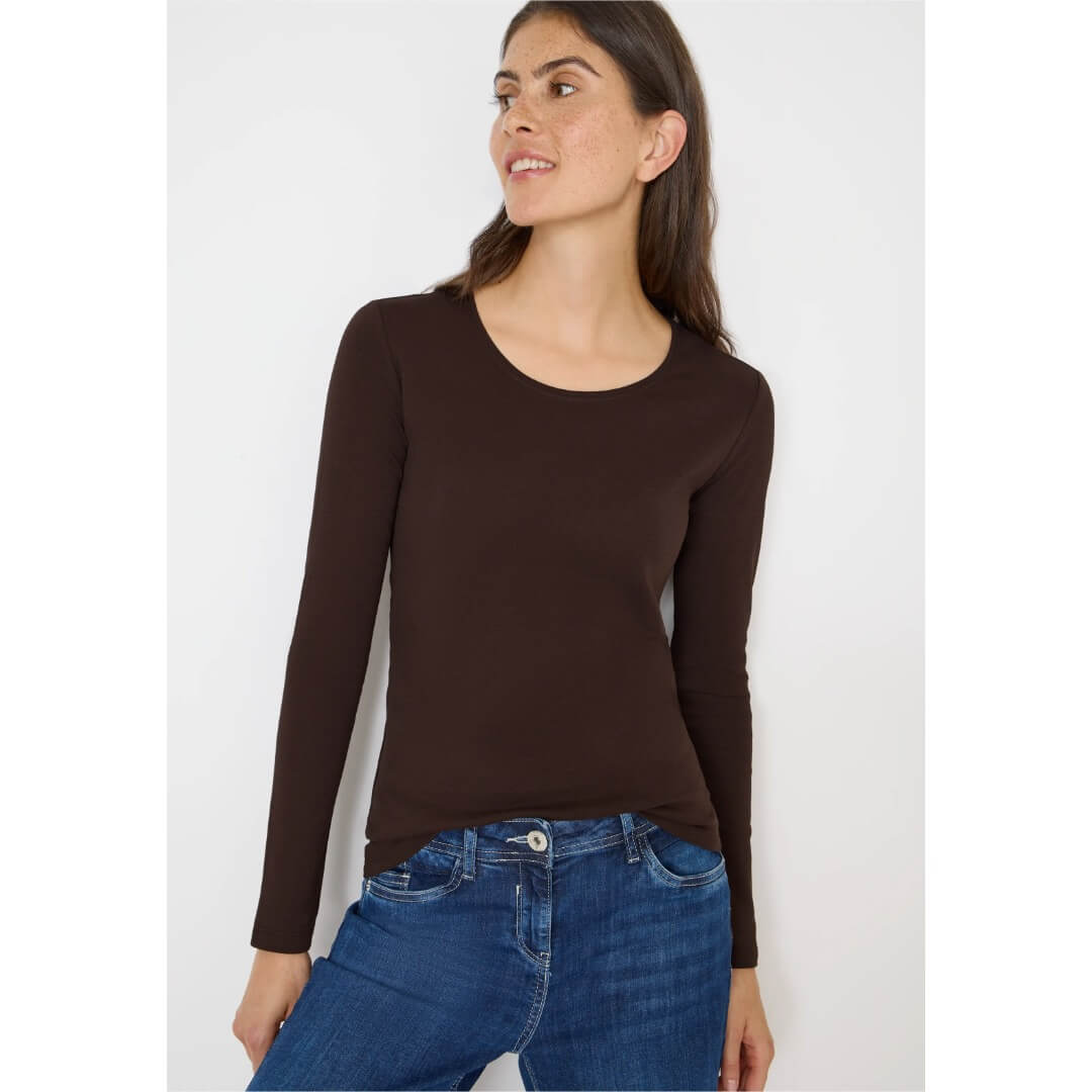 Cecil trikoopaita 1/1 , tummanruskea - Moment.fi