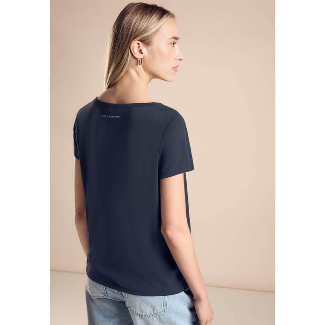 Street One t-paita silk look, tummansininen - Moment.fi