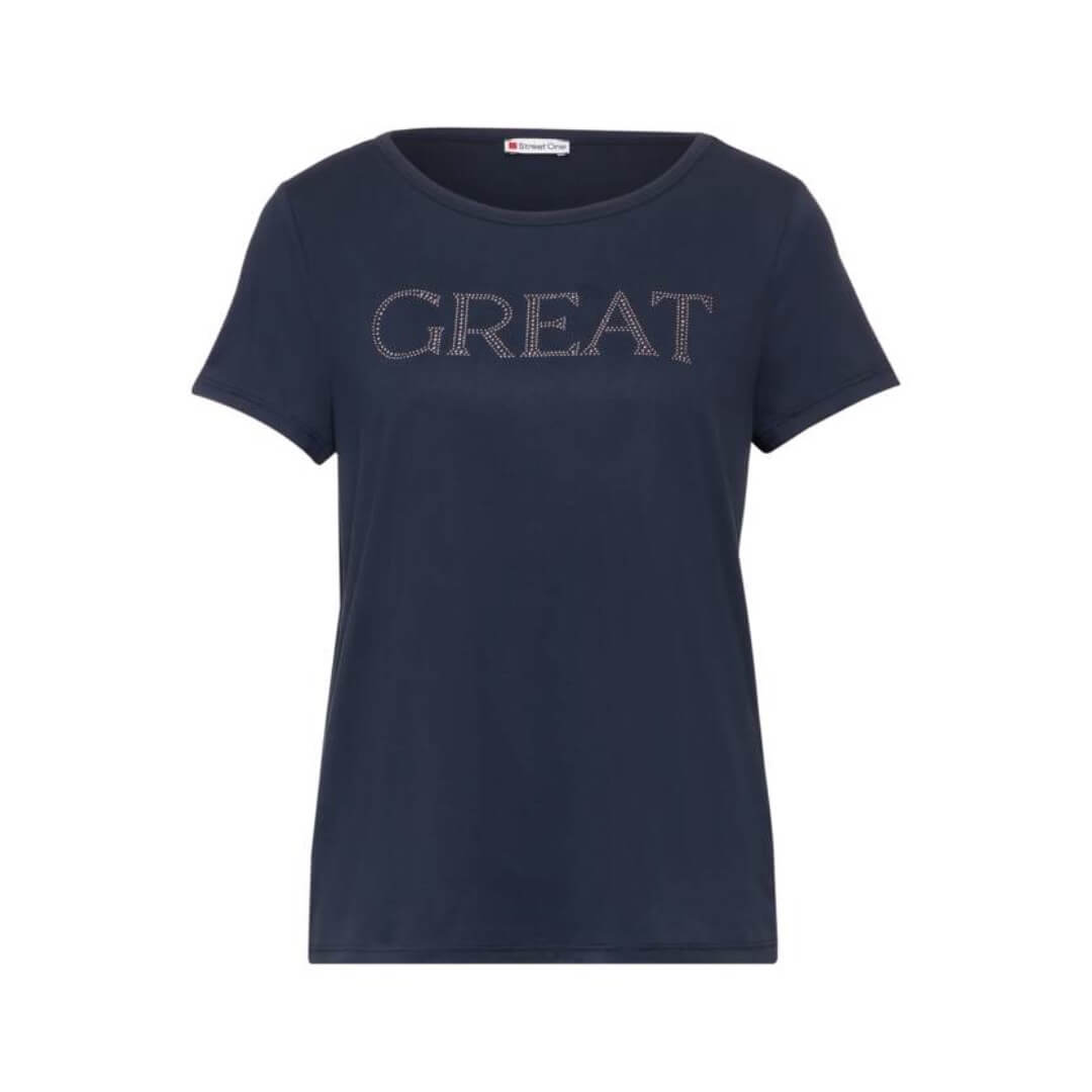 Street One t-paita silk look, tummansininen - Moment.fi