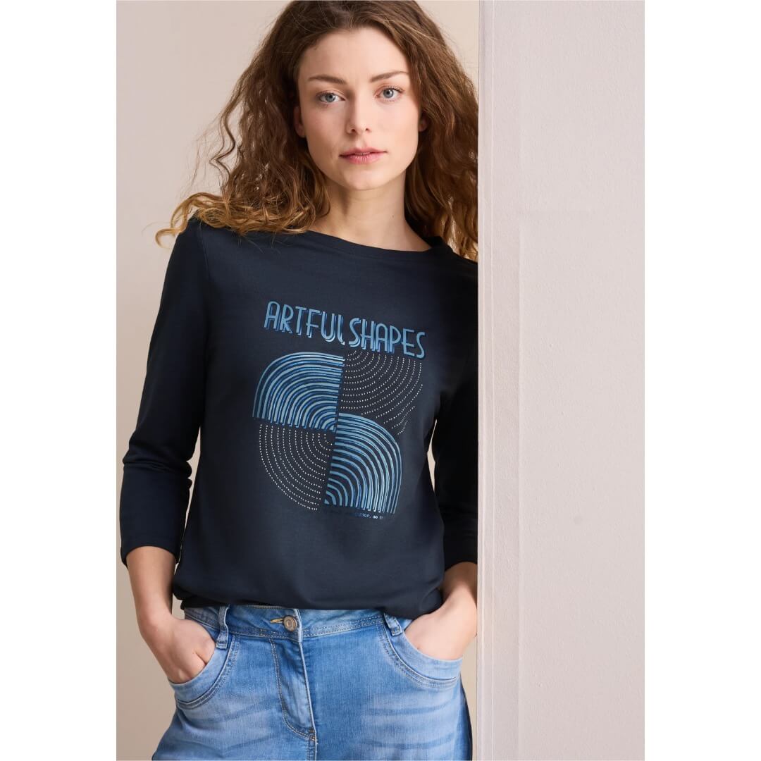 Cecil printtitrikoo 3/4, tummansininen - Moment.fi