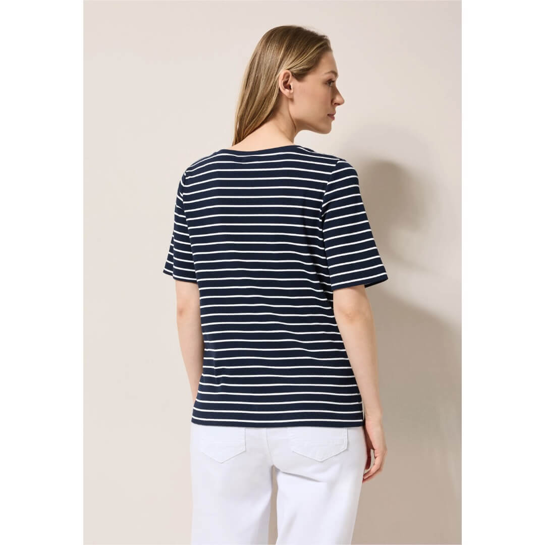 Cecil t-paita raidallinen rib, tummansininen - Moment.fi