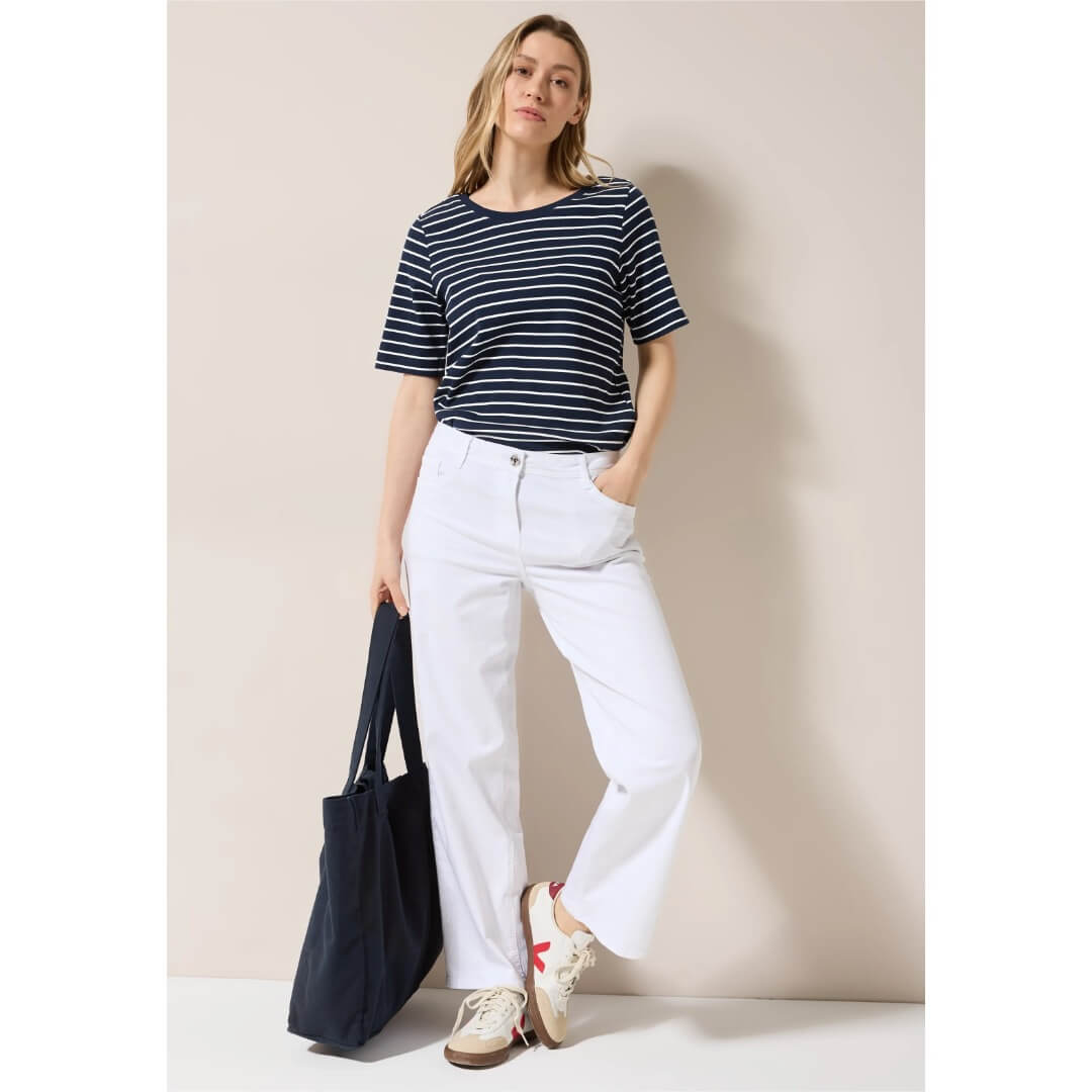 Cecil t-paita raidallinen rib, tummansininen - Moment.fi