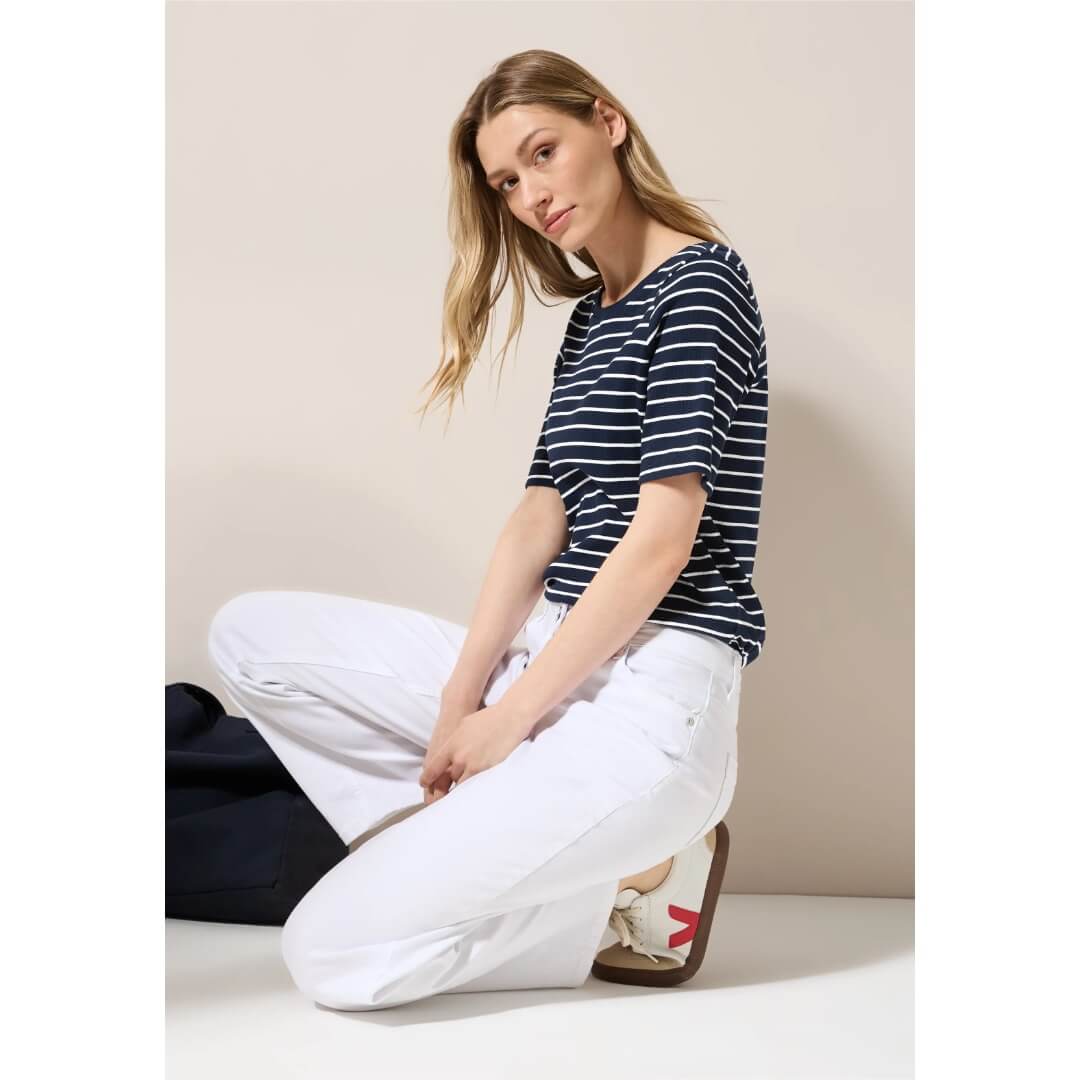 Cecil t-paita raidallinen rib, tummansininen - Moment.fi