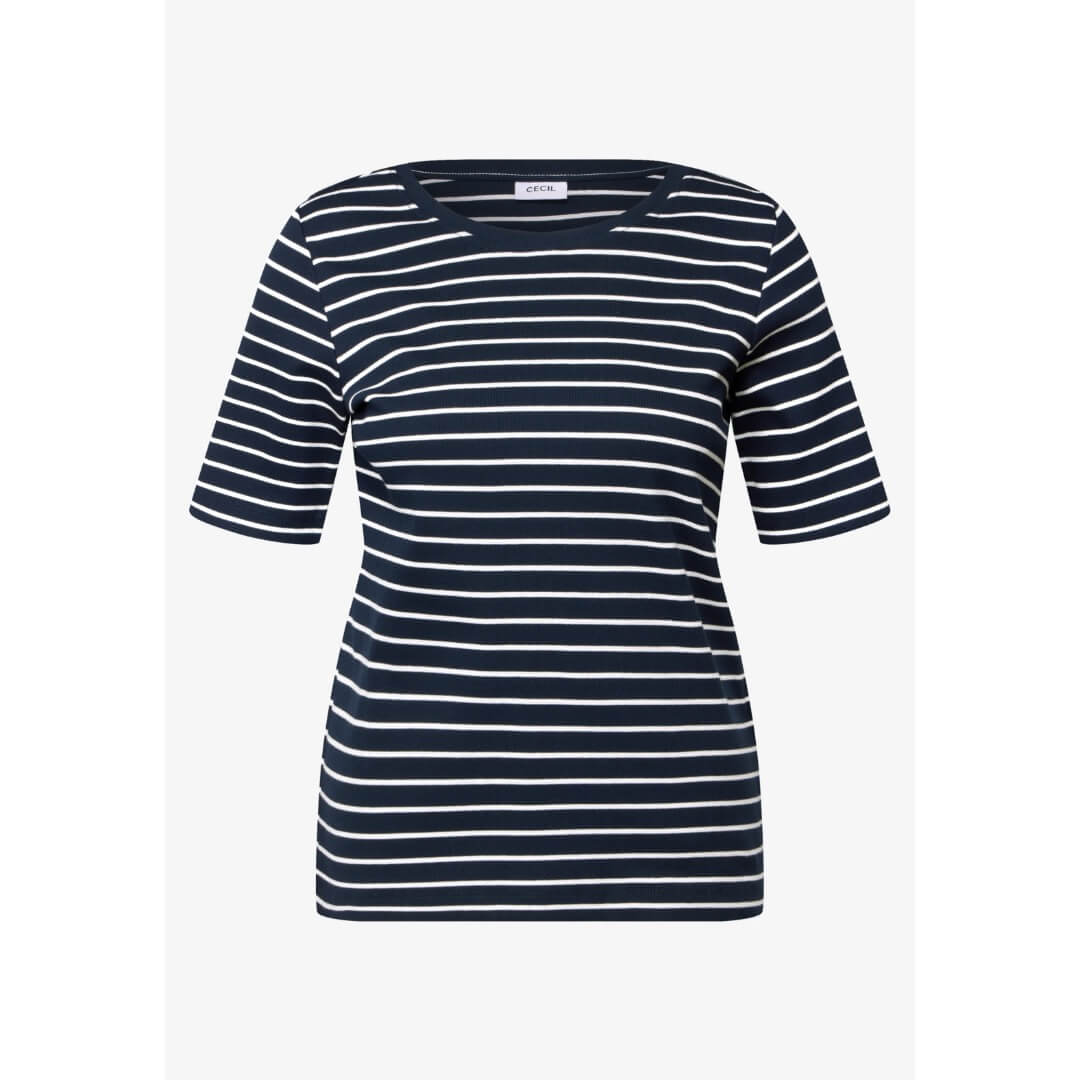 Cecil t-paita raidallinen rib, tummansininen - Moment.fi
