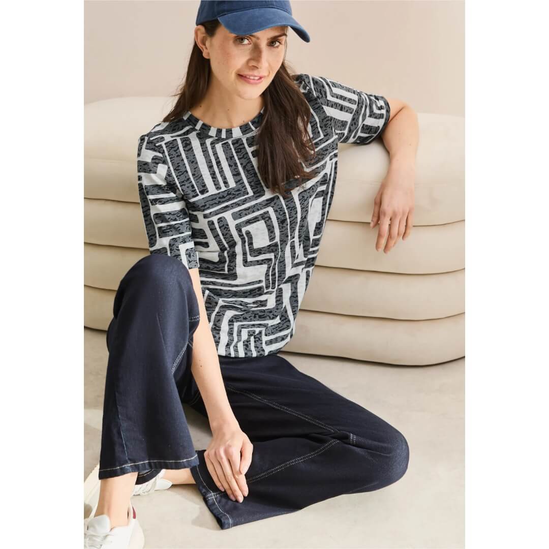 Cecil t-paita kuosi, tummansininen - Moment.fi