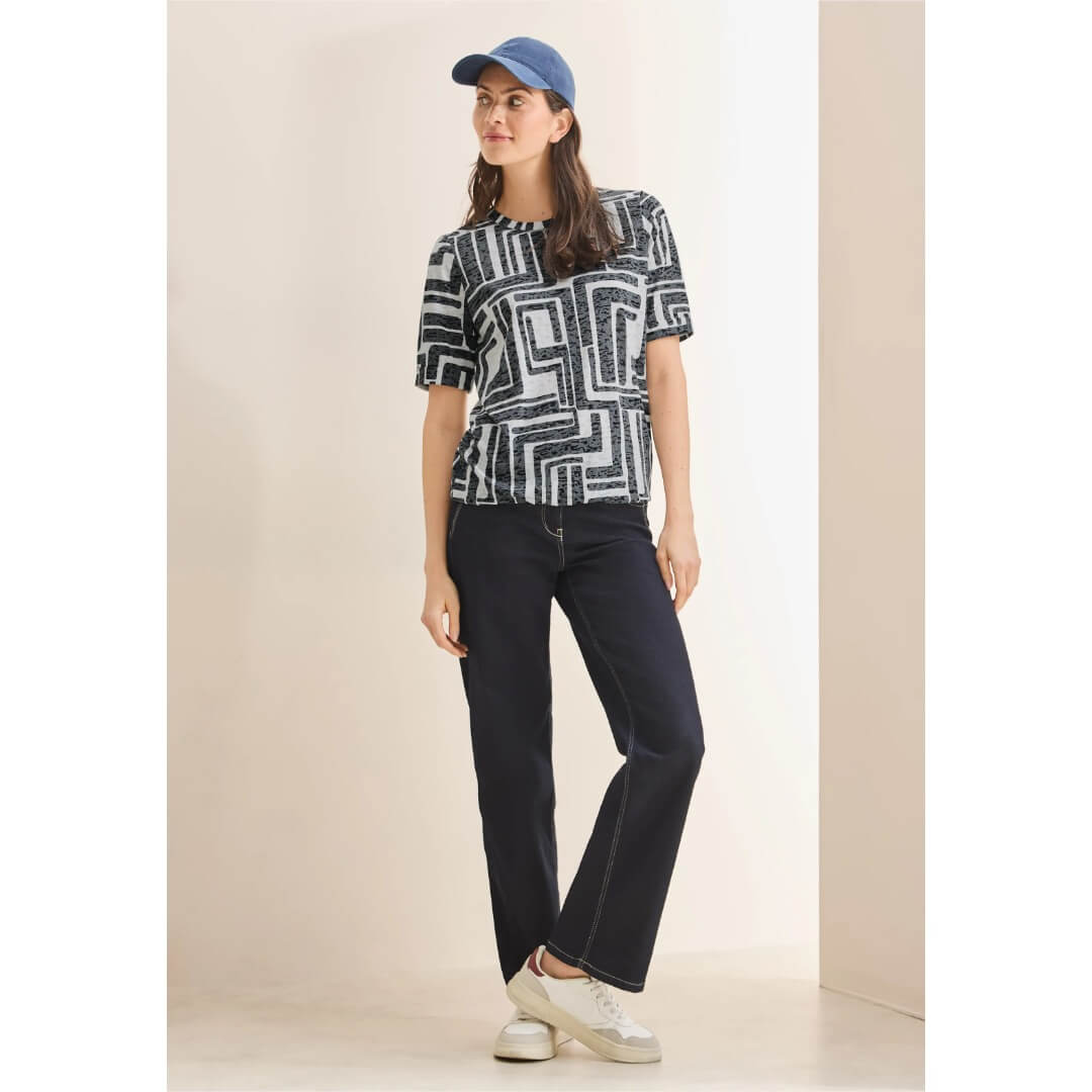 Cecil t-paita kuosi, tummansininen - Moment.fi