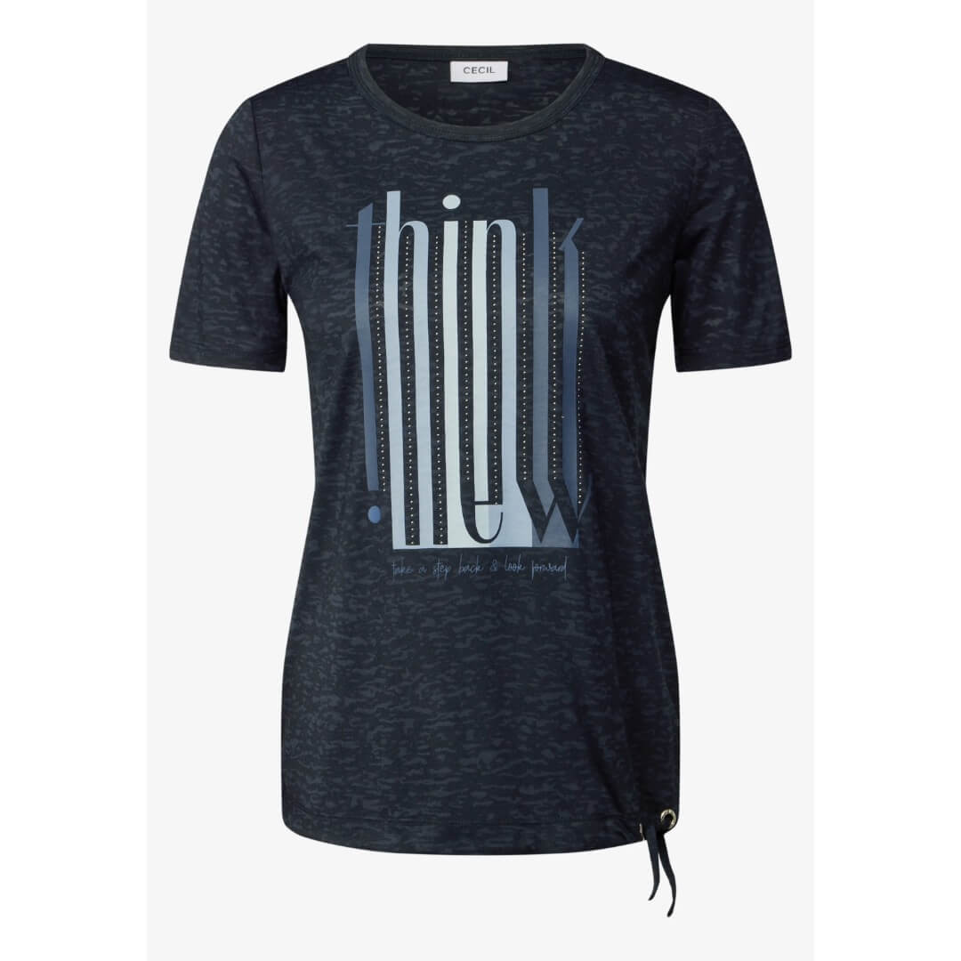 Cecil t-paita printti, tummansininen - Moment.fi