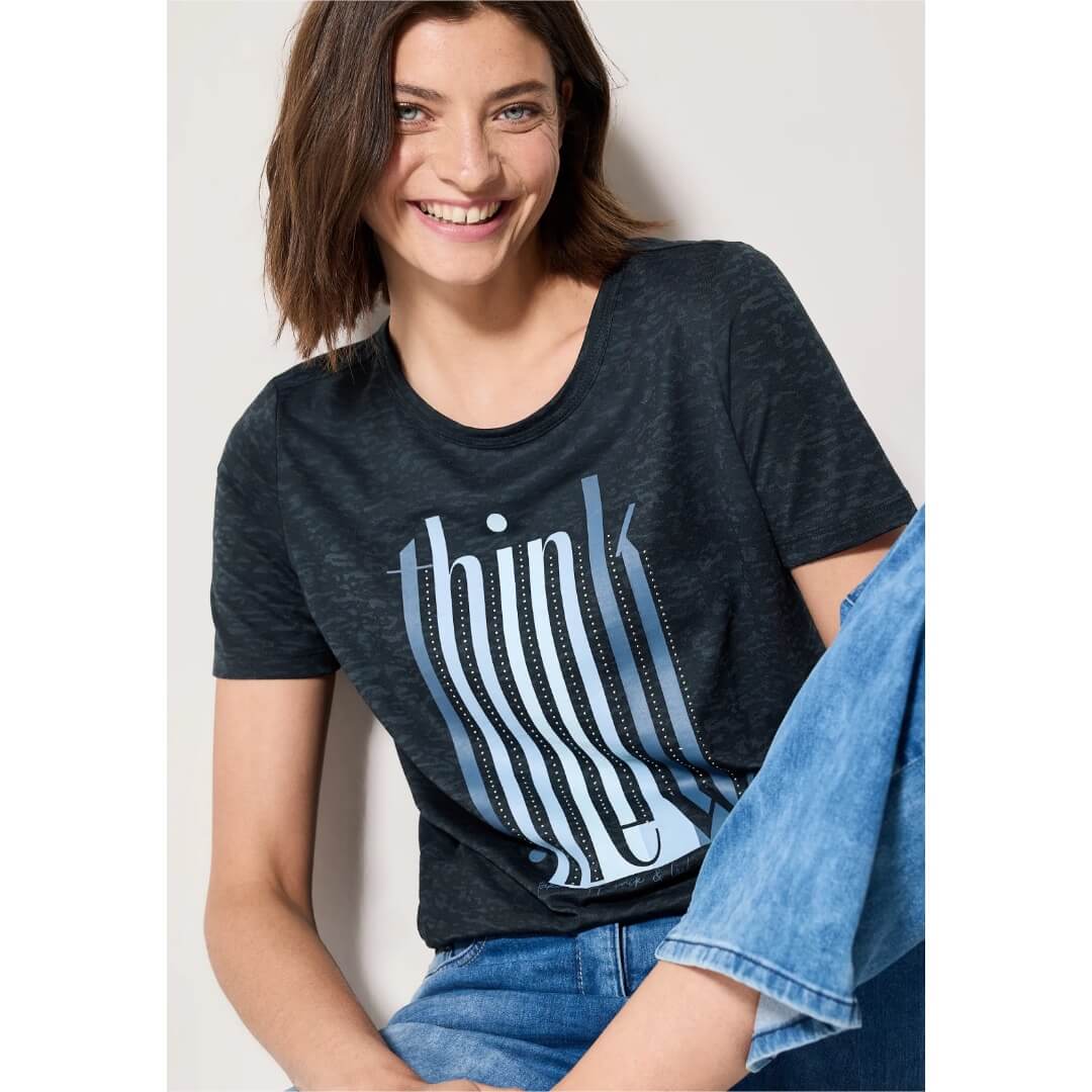 Cecil t-paita printti, tummansininen - Moment.fi