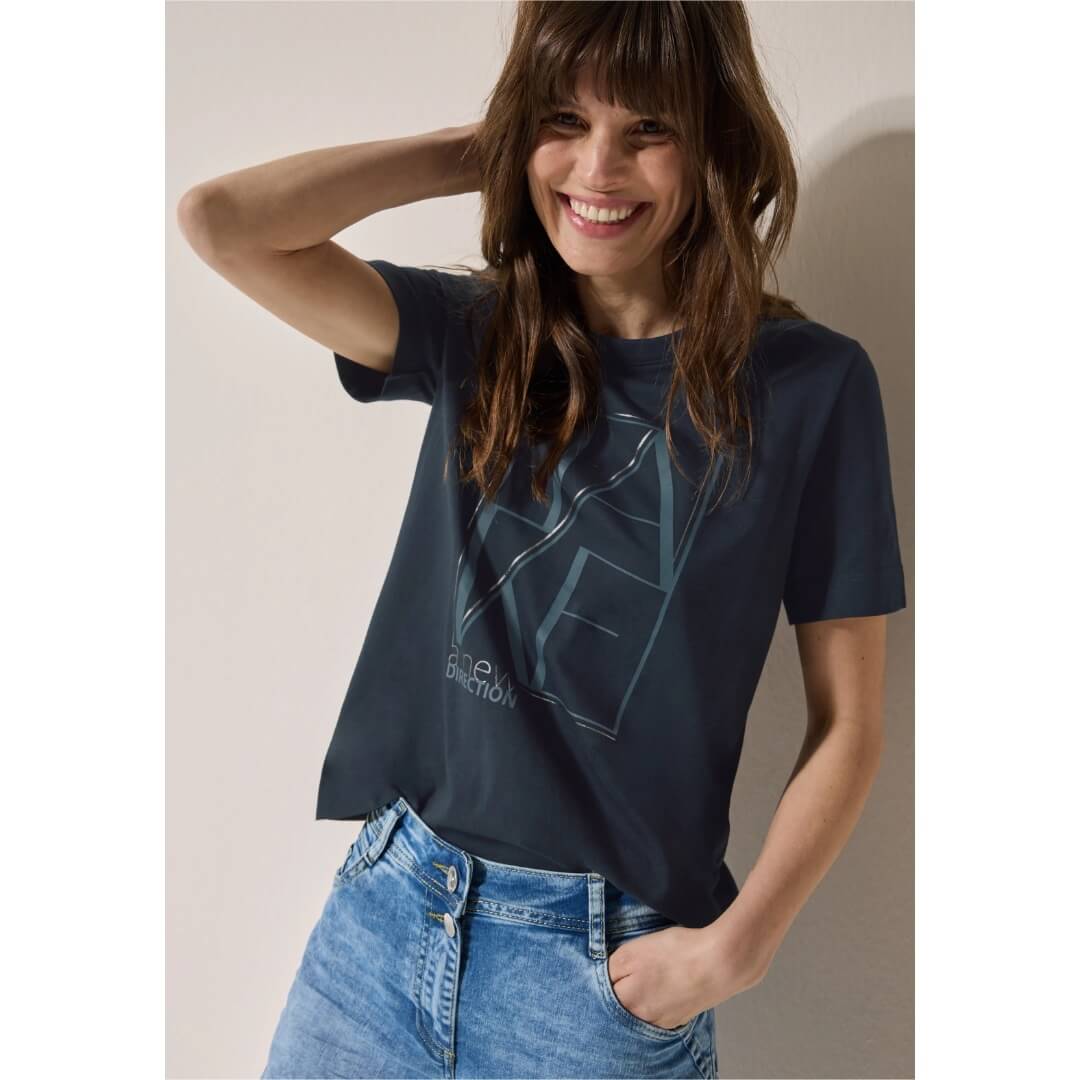 Cecil t-paita printillä, tummansininen - Moment.fi