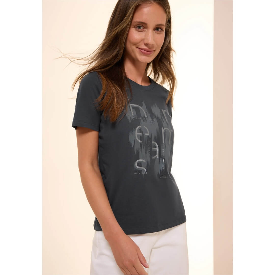 Cecil t-paita folioprintti, harmaa - Moment.fi