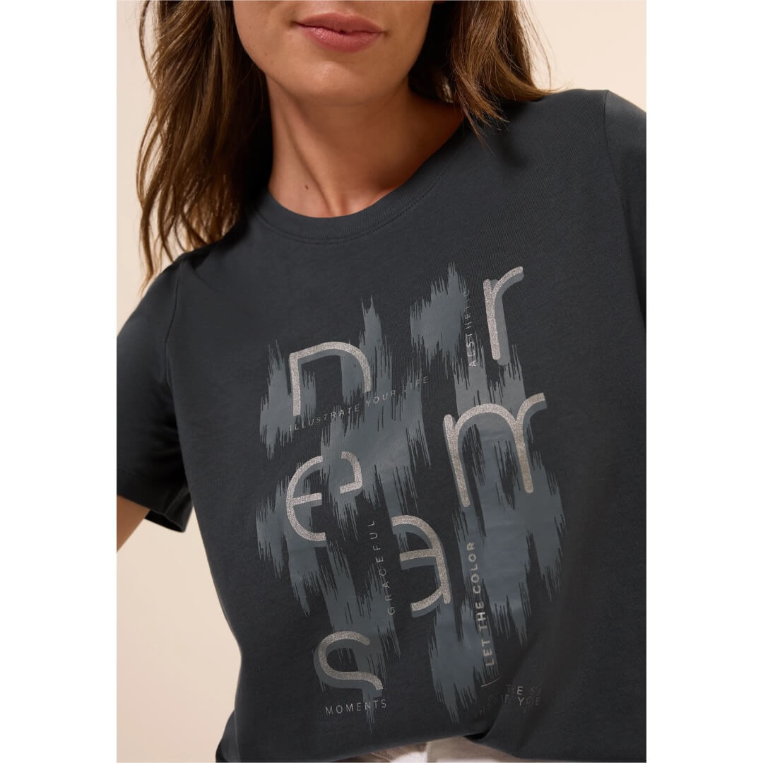 Cecil t-paita folioprintti, harmaa - Moment.fi