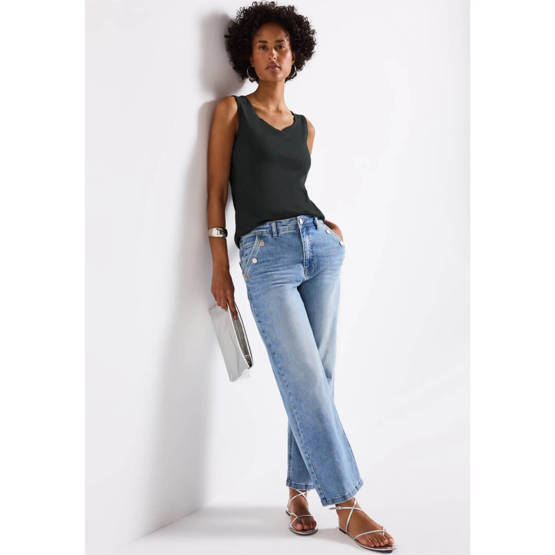 Street One toppi rib, tummanvihreä - Moment.fi