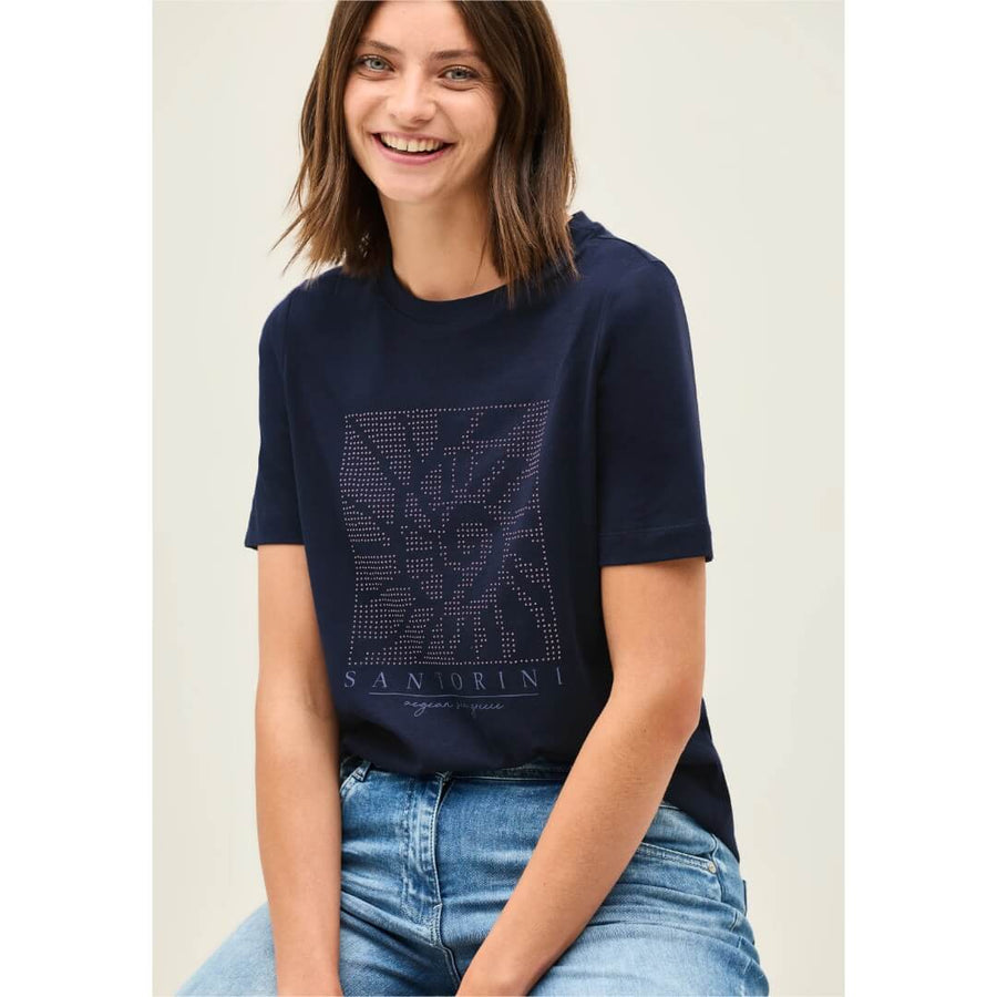 Cecil t-paita printti, tummansininen - Moment.fi