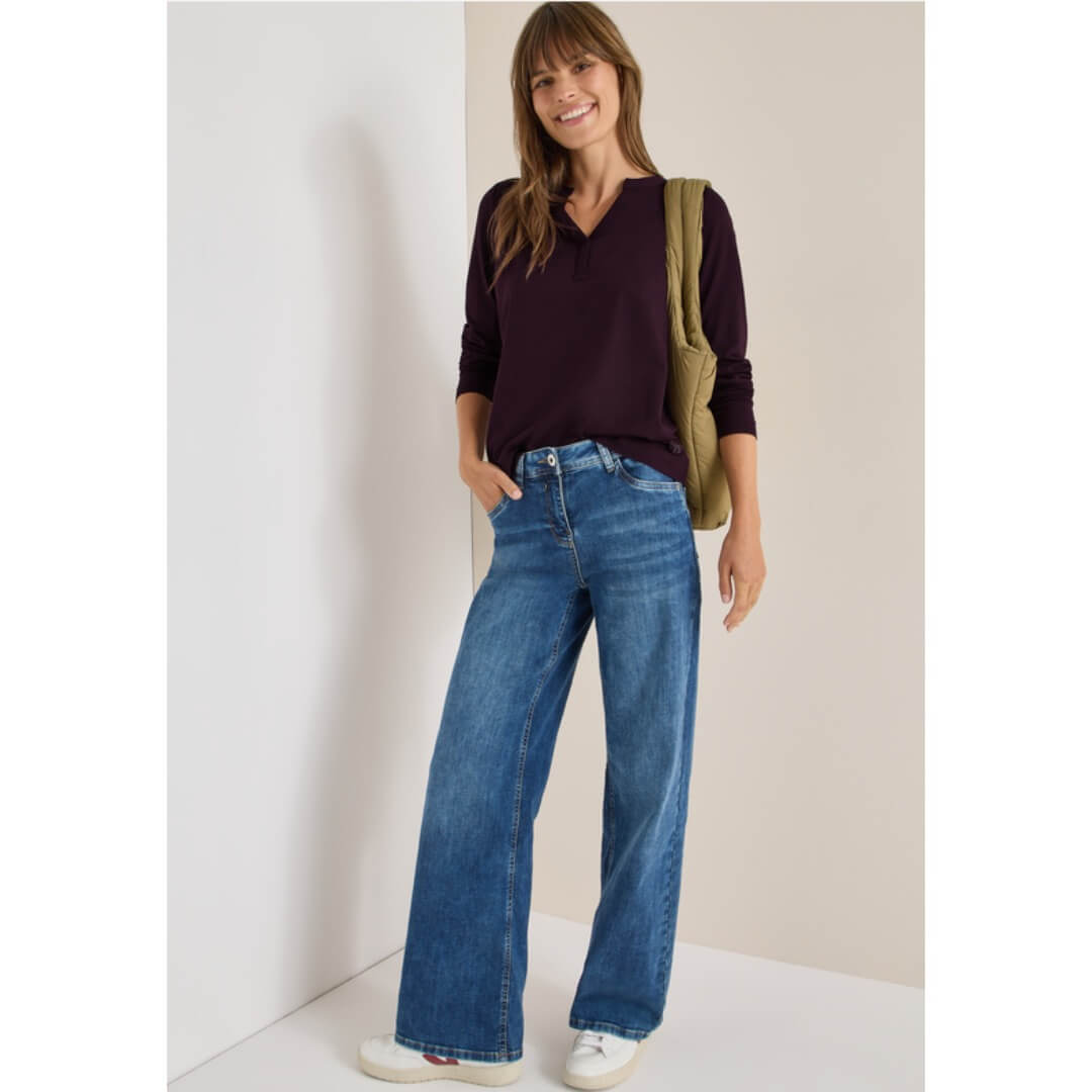 Cecil trikoopaita v-aukko, tummanlila - Moment.fi