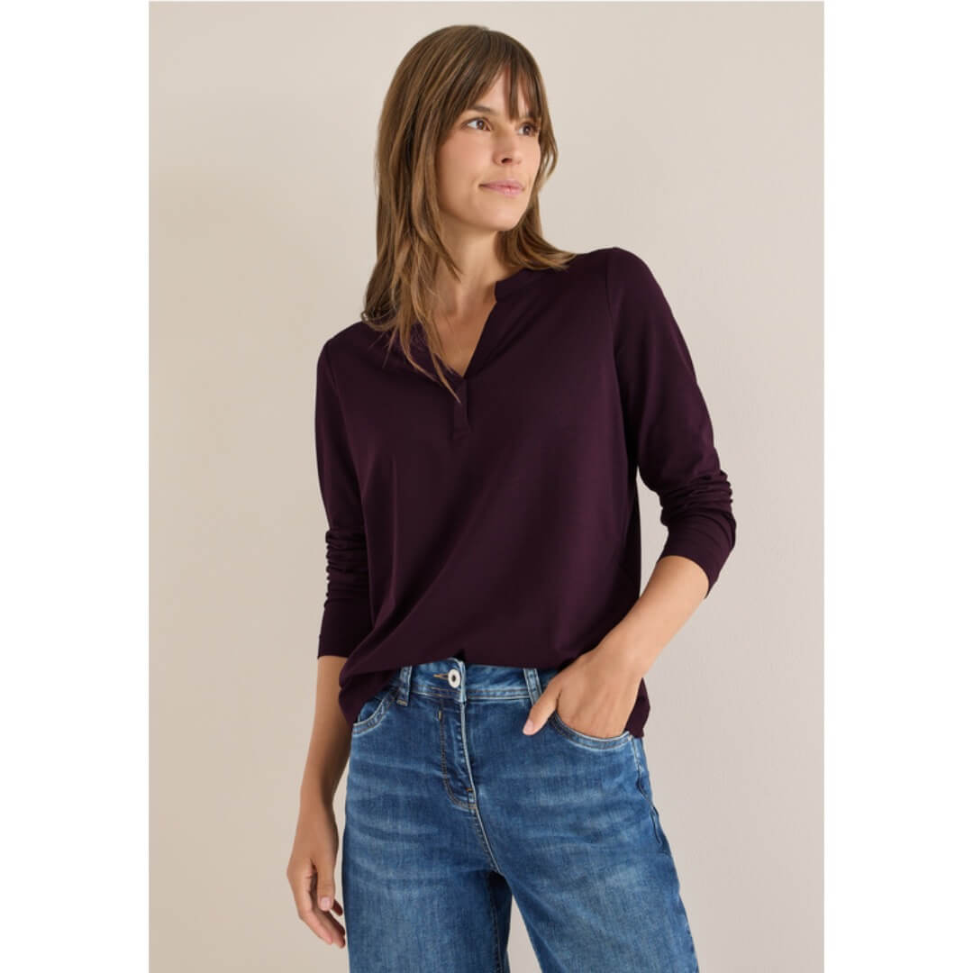 Cecil trikoopaita v-aukko, tummanlila - Moment.fi