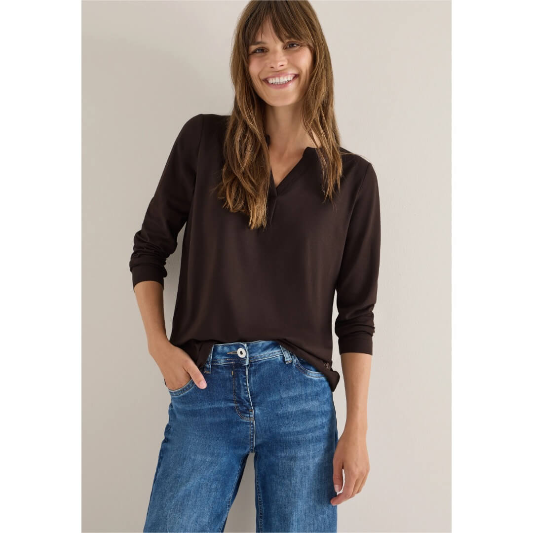 Cecil trikoopaita v-aukko, tummanruskea - Moment.fi