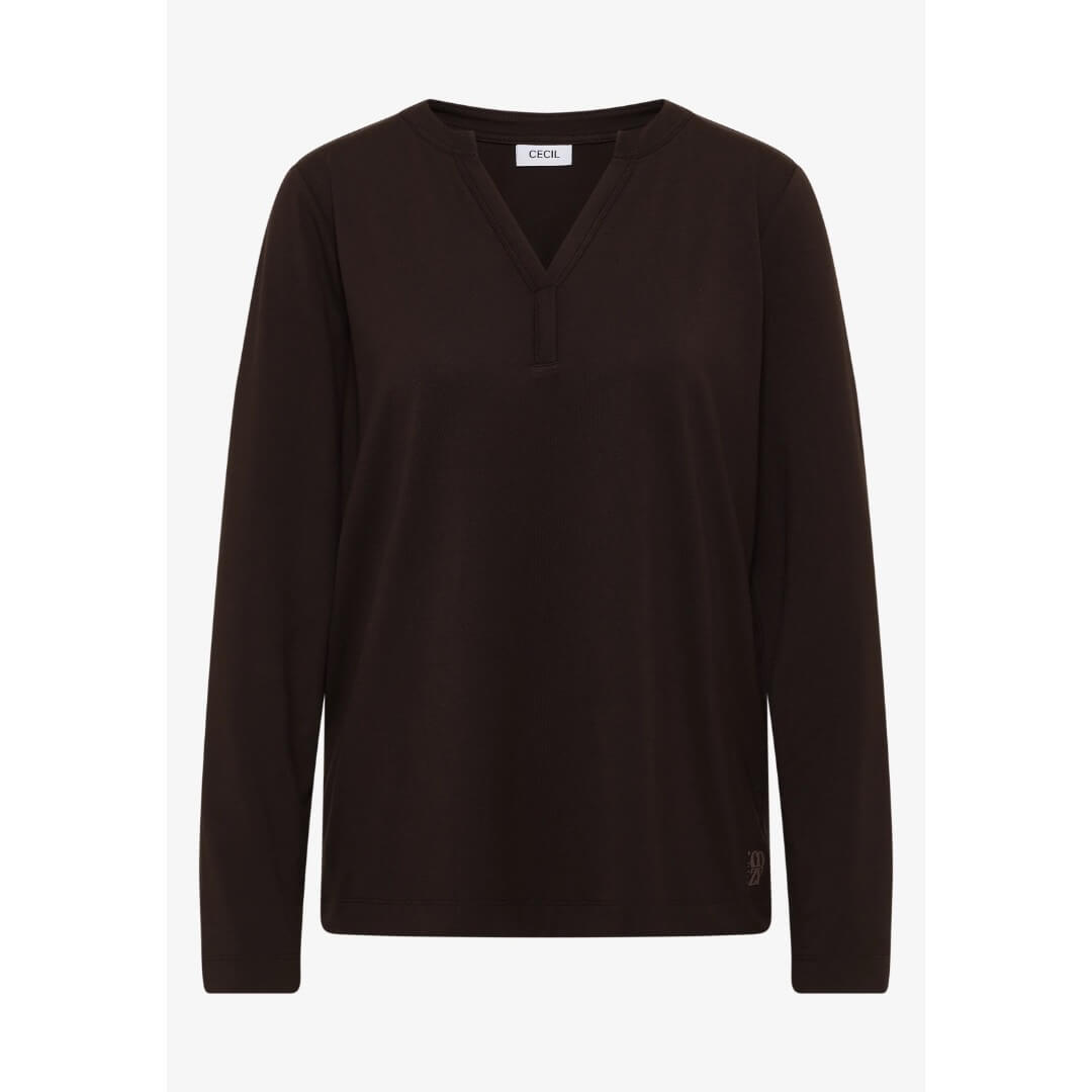 Cecil trikoopaita v-aukko, tummanruskea - Moment.fi