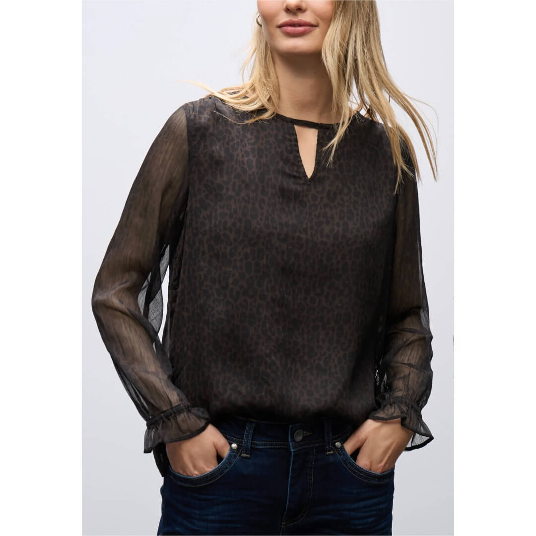 Street One chifonkipaita, tummanruskea - Moment.fi