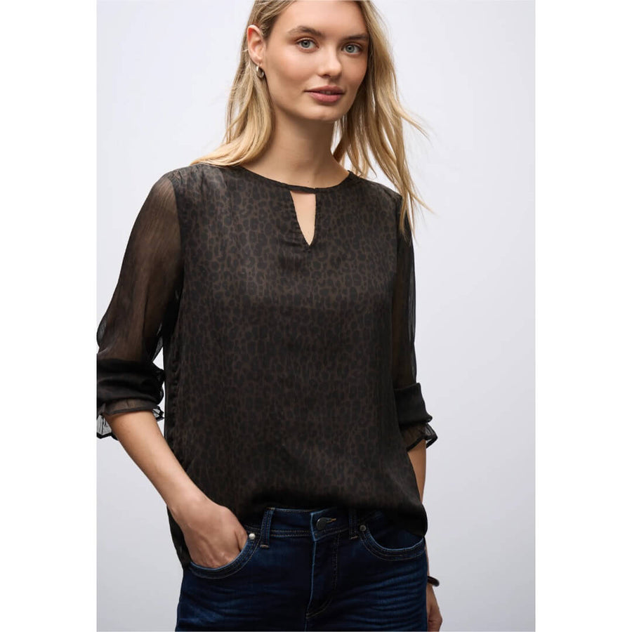 Street One chifonkipaita, tummanruskea - Moment.fi