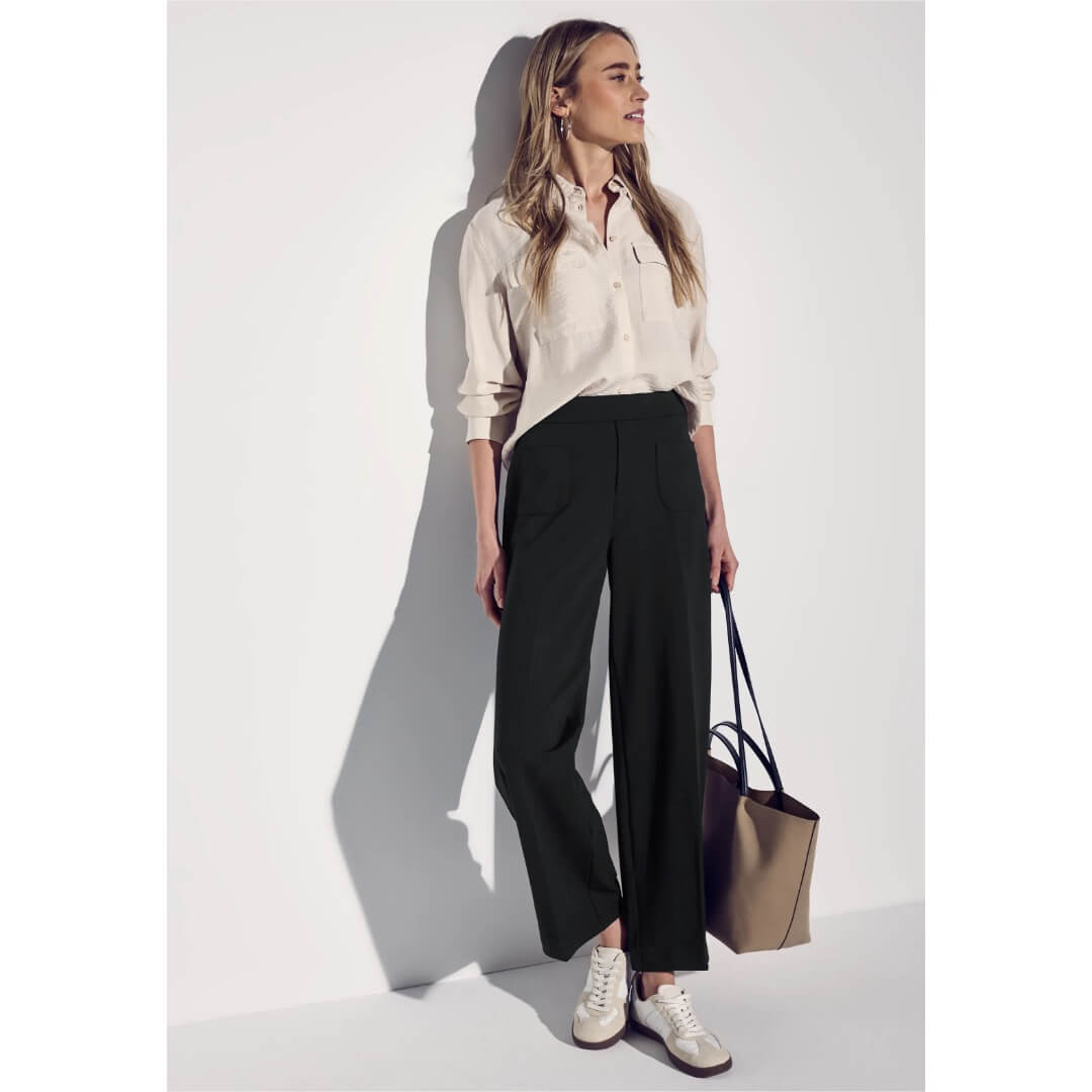 Street One jerseyhousu leveä, musta - Moment.fi