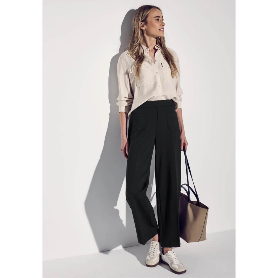 Street One jerseyhousu leveä, musta - Moment.fi