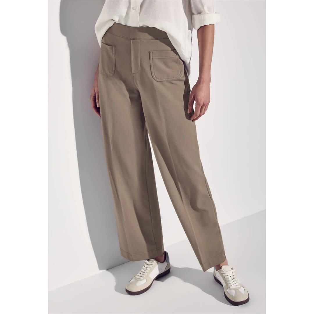 Street One jerseyhousu leveä, beige - Moment.fi