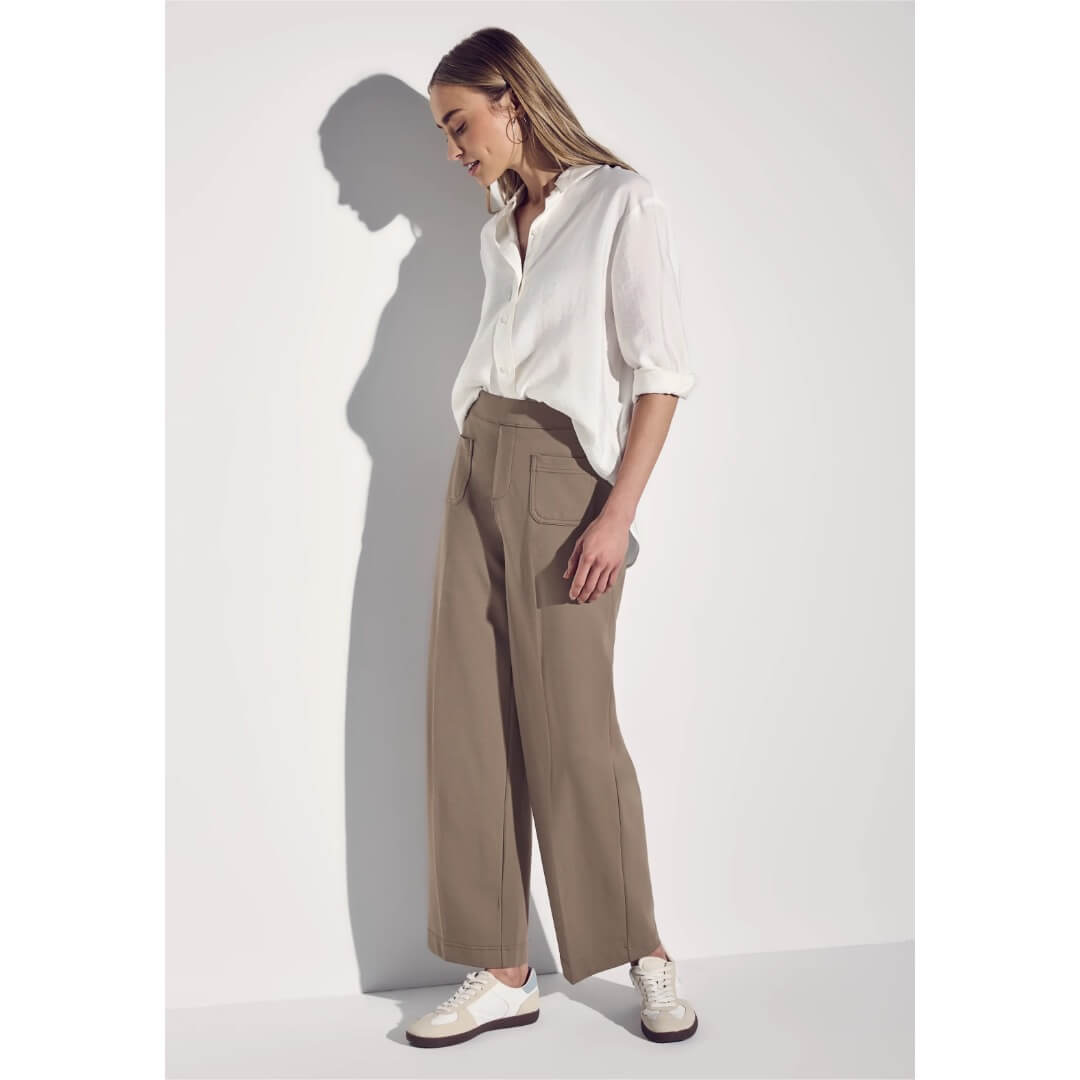 Street One jerseyhousu leveä, beige - Moment.fi