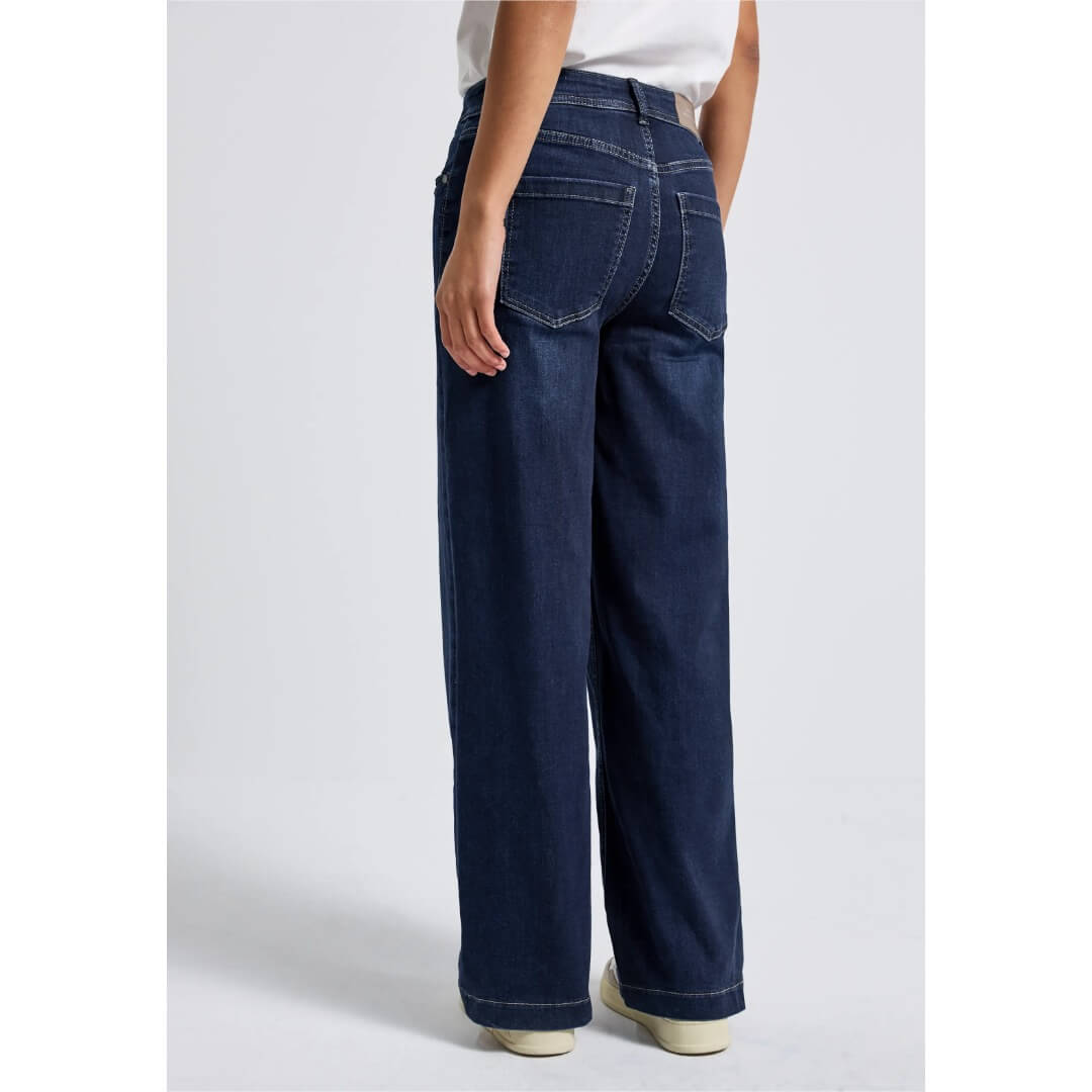 Street One farkku wide leg, tummansininen - Moment.fi