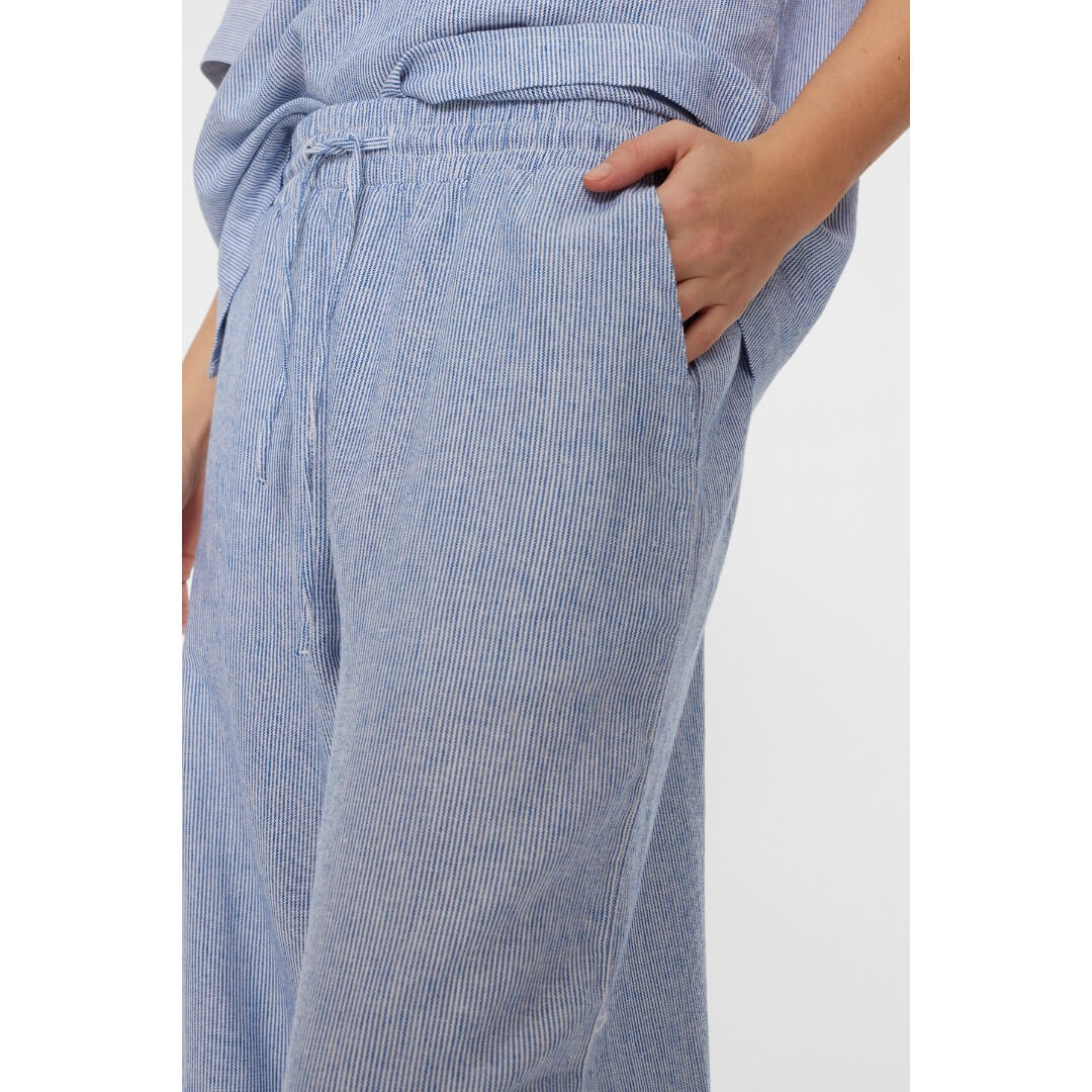 Freequent pellavahousu raita, vaaleansininen - Moment.fi