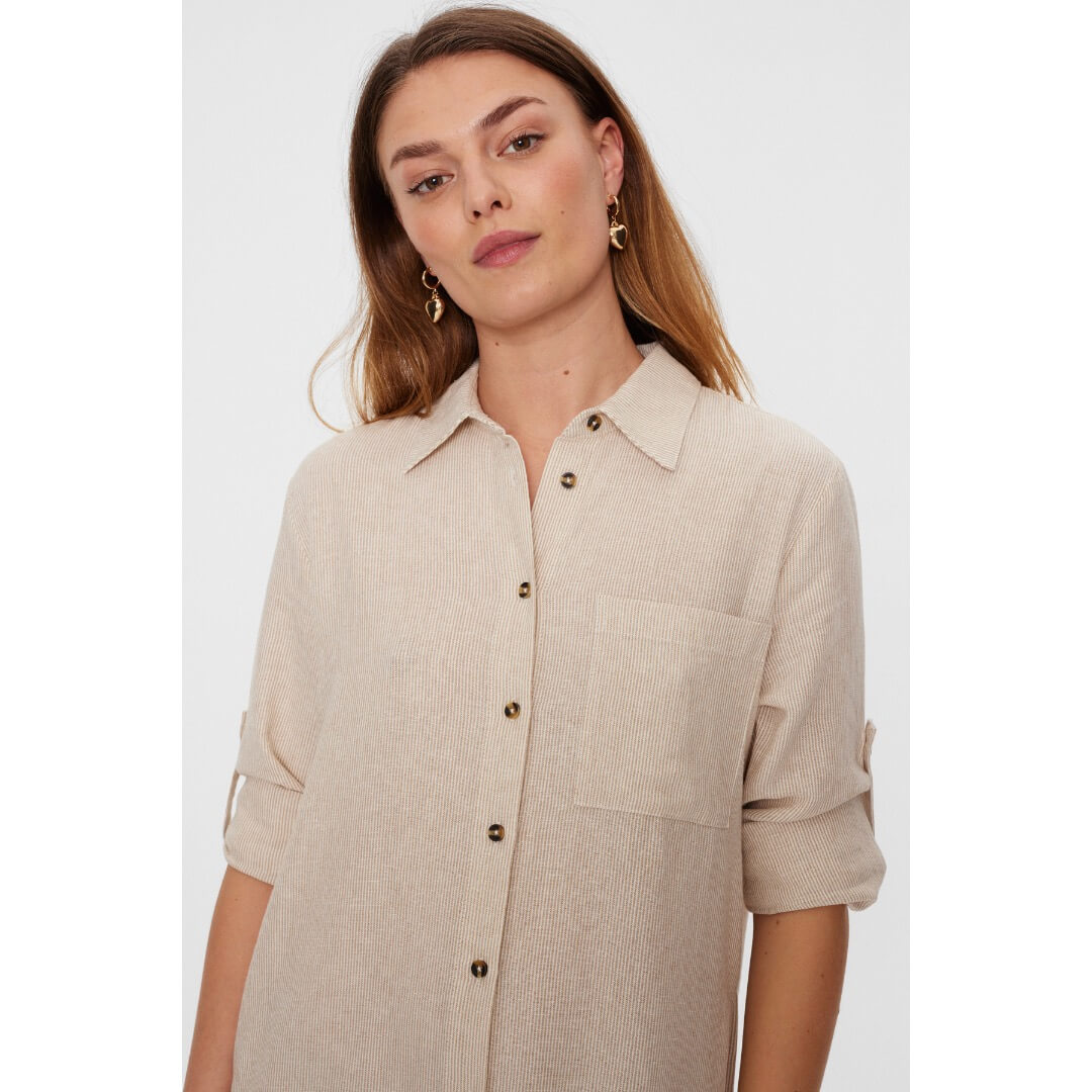 Freequent pellavamekko raita, beige - Moment.fi