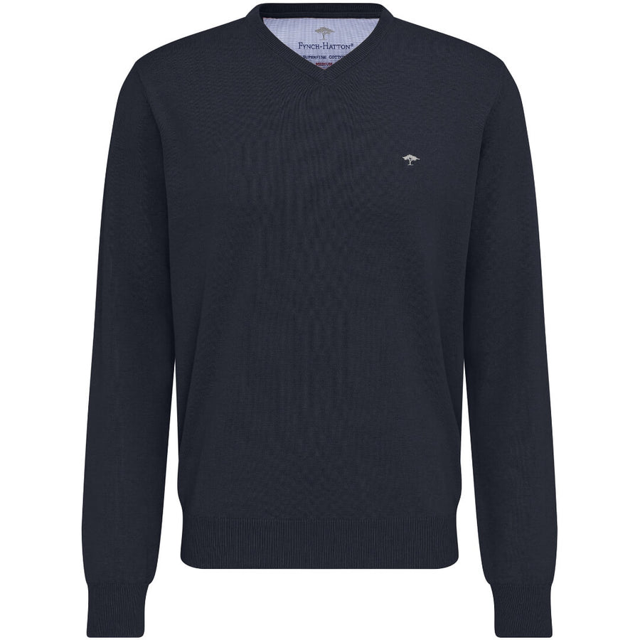 Fynch & Hatton puuvillaneule v-aukko, tummansininen - Moment.fi