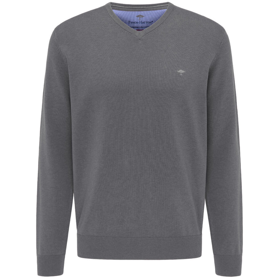 Fynch & Hatton puuvillaneule v-aukko, harmaa - Moment.fi