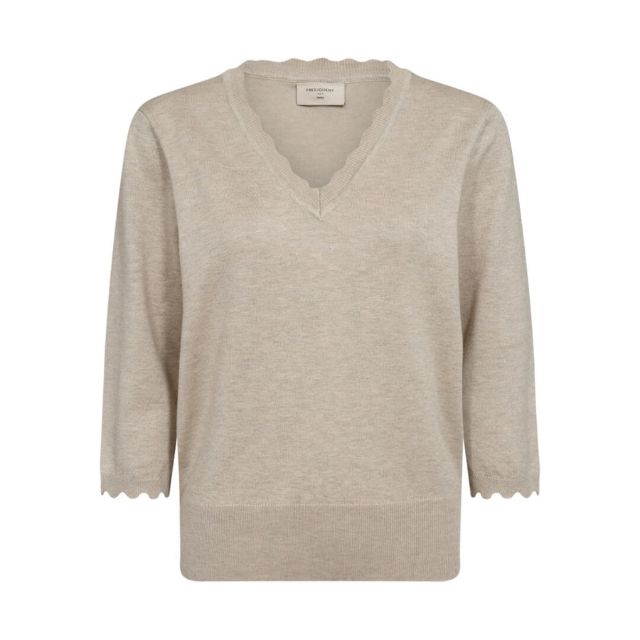 Freequent neule v-aukko, beige - Moment.fi