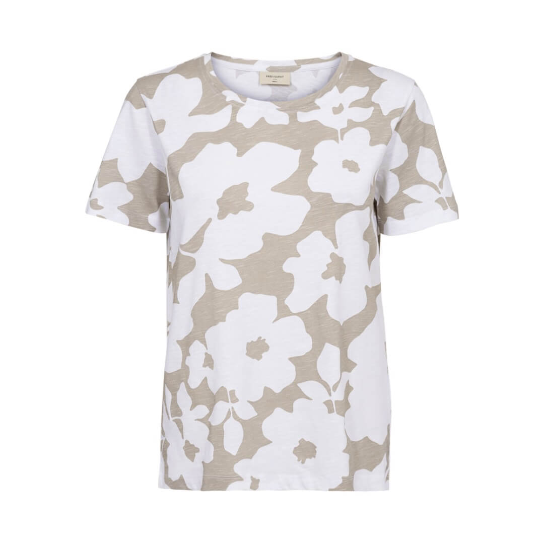 Freequent t-paita kukka, beige - Moment.fi