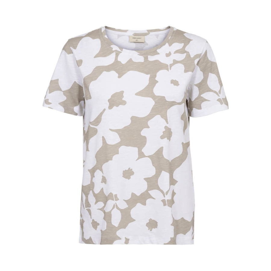 Freequent t-paita kukka, beige - Moment.fi